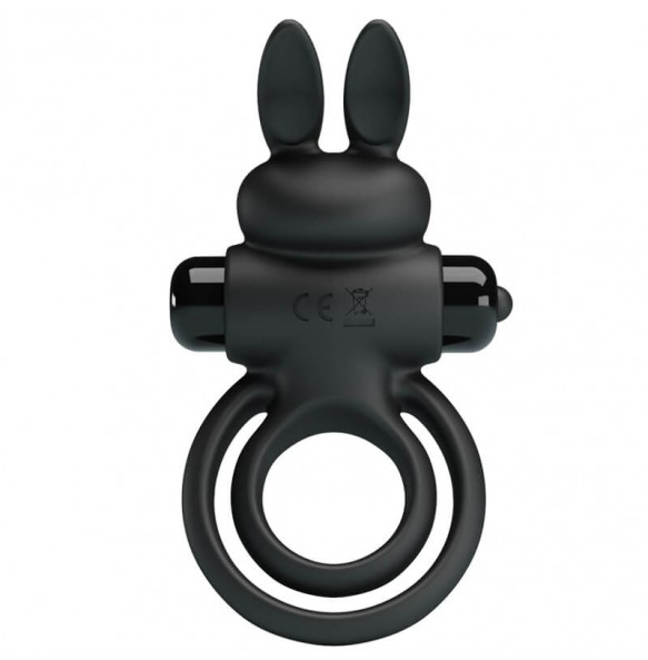 PRETTY LOVE - Male Delay Vibrating Rabbit Cock Ring (Battery - Black)